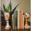 Image 3 : Mid Century Decor Collection - Wicker Magazine Cradle Stoneware Goblets Artificial Succulent Books