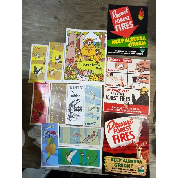 collection of vintage Alberta, forestry products, vintage signs prevent forest fires and a number of