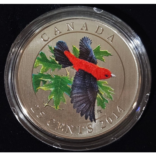 2014 25¢ Scarlet Tanager - Coloured Coin