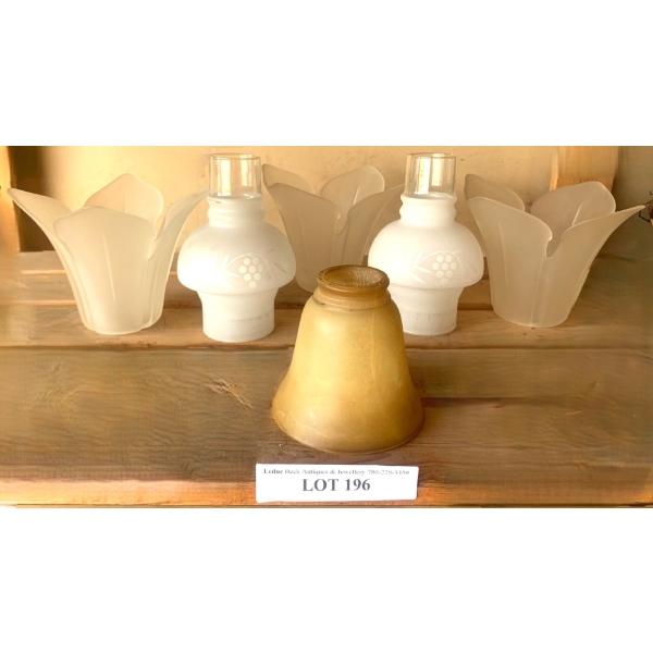 Rare 1940's Caramel Glass Shade, Vintage French Frosted Tulip Shades, Frosted Lantern Globes 