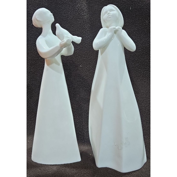 2 White Royal Doulton Figurines (1987 Thankful HN 3129 & 1977 Peace HN 2470) 8" Tall