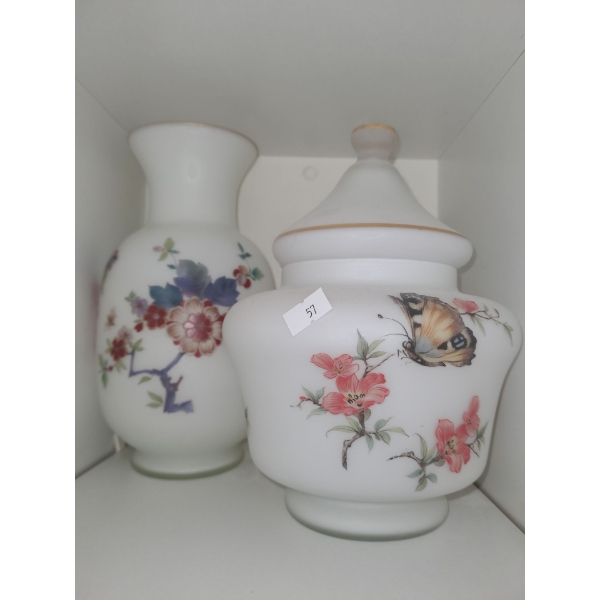 White Vase 9.5 T and Jar with Painted Motif Made in Italy 