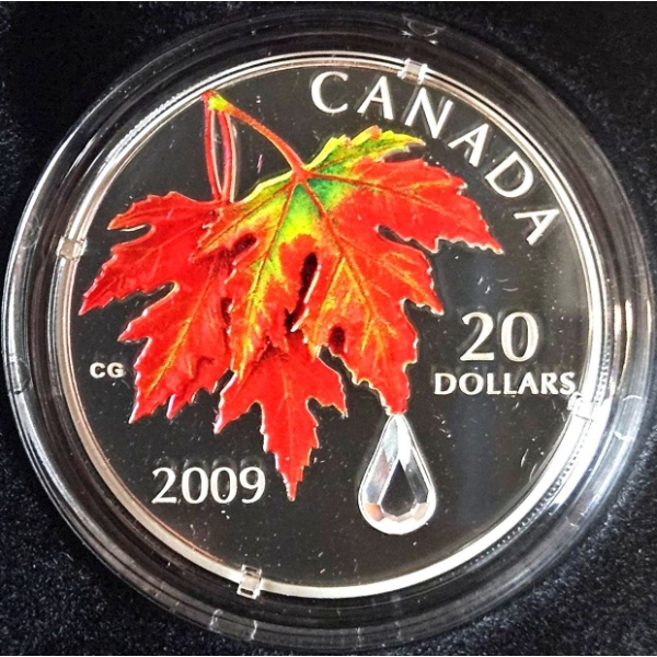 2009 $20 Autumn Showers w/ Swarovski Crystal - 99.9% Fine Silver Coin