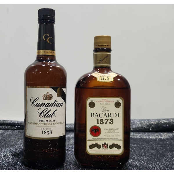 Vintage Bottles of Ron Bacardi 1873 Rum and Canadian Club Whiskey, 750ml Each