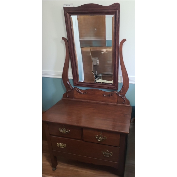 3 Drawer Vintage Wash Stand w Attached Mirror 34 w 17 1/2 d 66 h