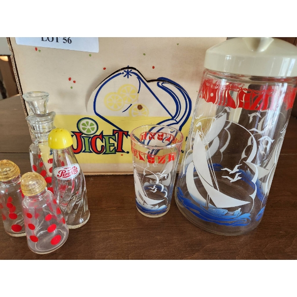 Vintage Juice T Set with Pitcher, Glasses, and Accessories