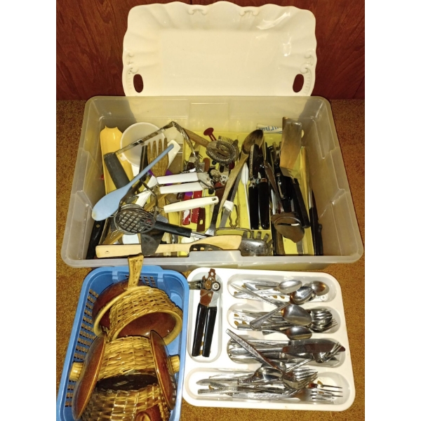 Assortment Of Silverware & Vintage Kitchen Utensiles