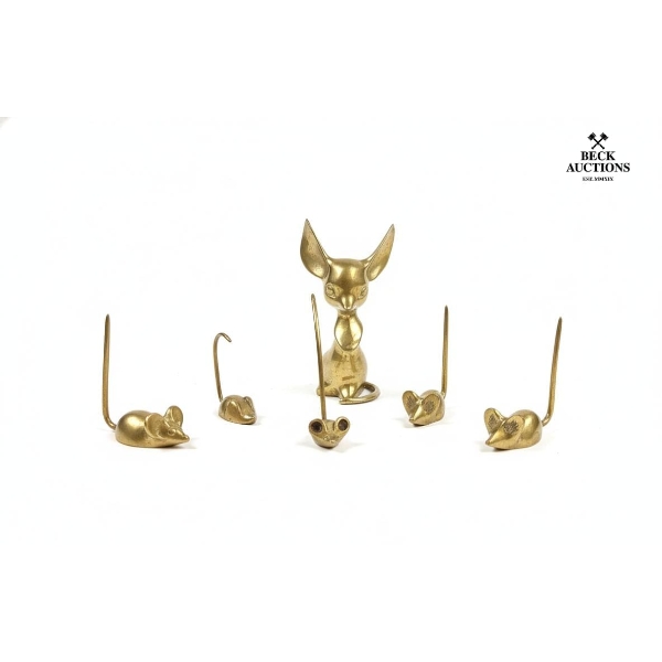  Mid-Century Solid Brass Mouse Figurines,