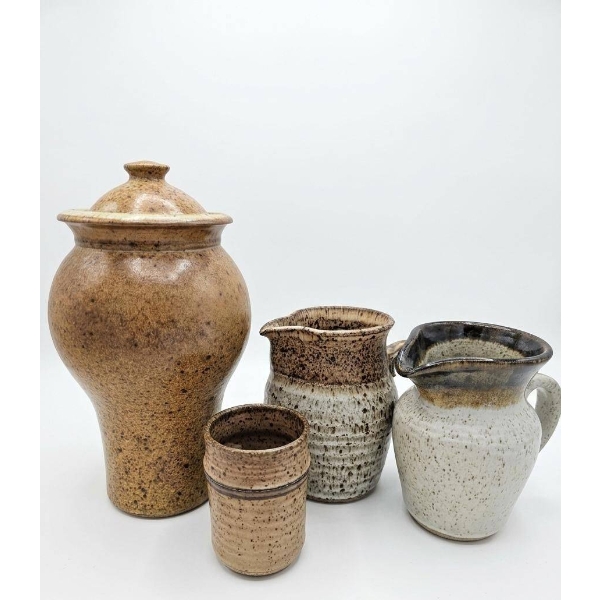 5 Speckled Stoneware Pottery Vessels
