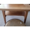 Image 2 : Teak Side Table 29 W, 19.5 D, 19 T and Vinyl Footstool 15" Diameter, 10 T