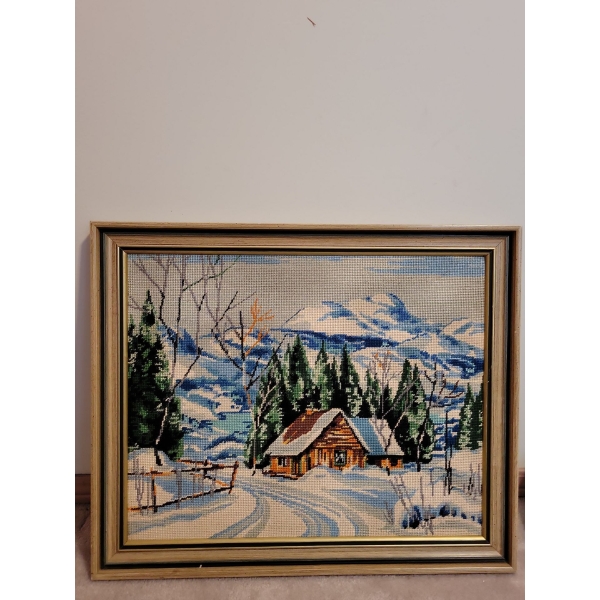 Embroidered Cottage Art 23x19