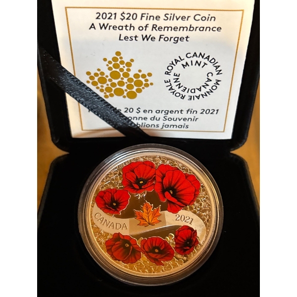 2021 $20 A Wreath of Remembrance: Lest We Forget - Pure Silver Coin