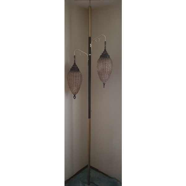 Vintage Floor Lighting w/ Hanging Glass Shades 95 T as Shown/ Adjustable Pole Height 