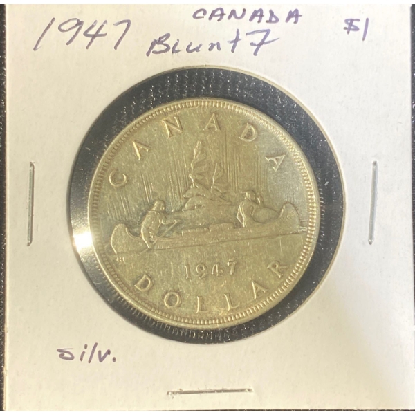 1947 "Blunt 7" Canadian Dollar 80% Silver 23.33 Grams 