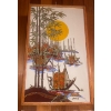 Image 3 : Vintage Asian Styled Hand Painted Fabric Framed  Asian Mid Century