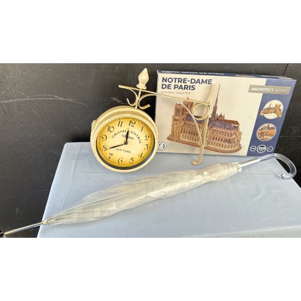 Retro Style Double Sided Station Clock w/ Notre-Dame de Paris 3D Puzzle Kit & More