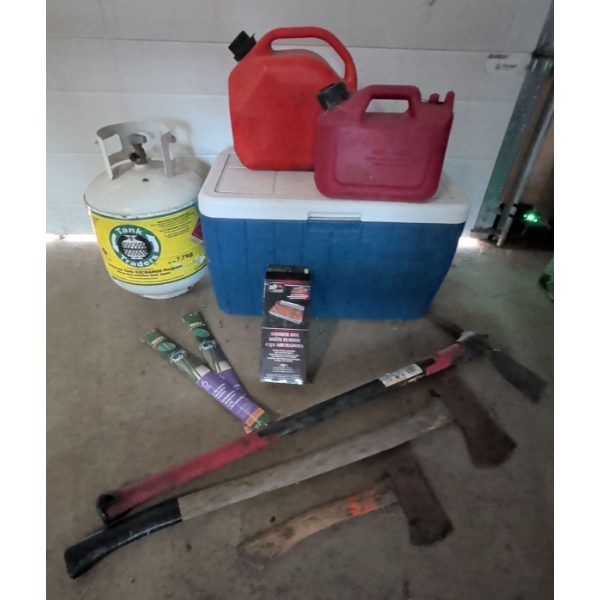 Camper's Pack - Pick Axe Axe Hatchet Citronella Stakes Jerry cans Cooler & more