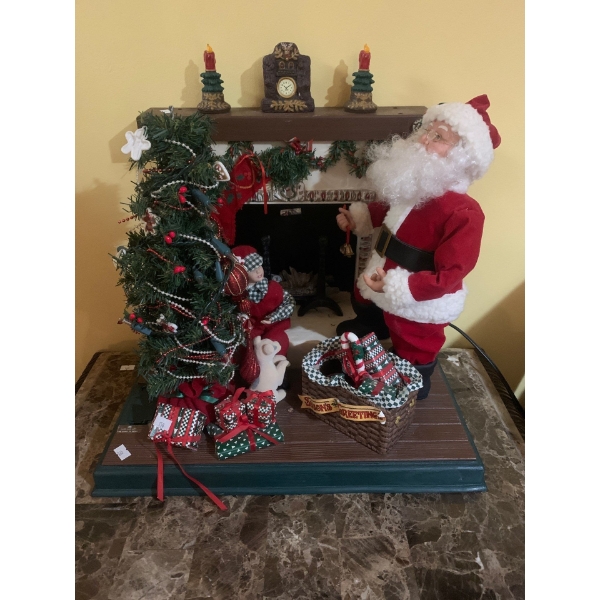 Holiday Light Up Santa Fireplace Decor Piece 