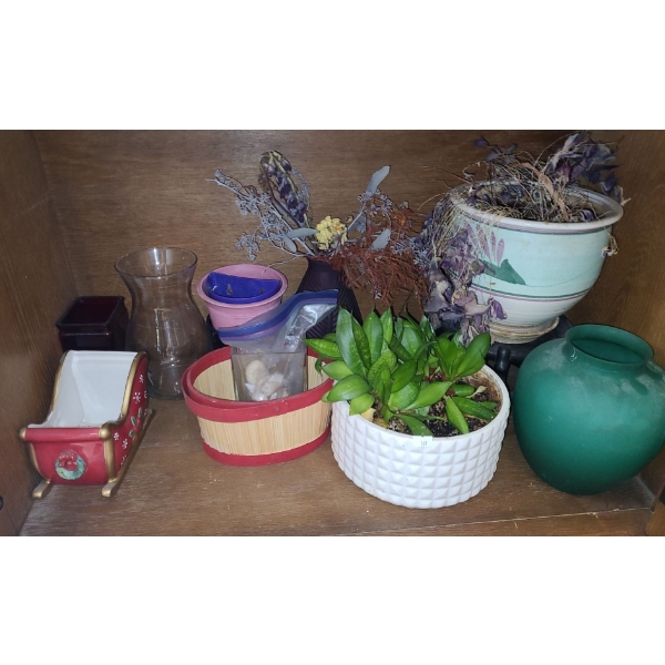 White Planter 9 Diameter, 5 T w/ Natural Succulents, also Includes: Vases, Plant Stand and More!