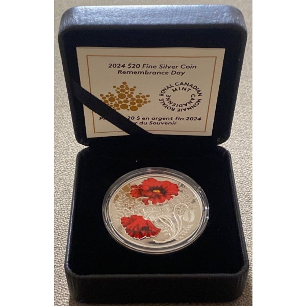 2024 $20 Remembrance Day Fine Silver Coin 31.39 Grams