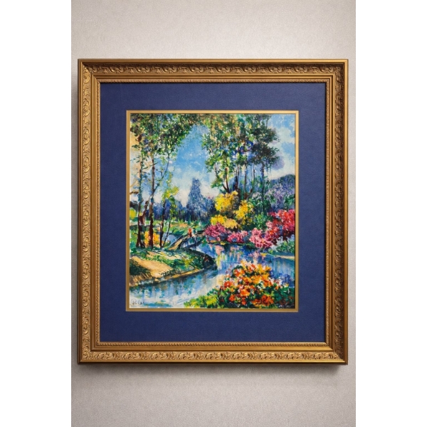 Dimitri Polak Titled meeting by the lake  2001Serigraph on woven paper 