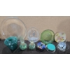 Image 1 : 2 Mini Green Oil Lamps (1 W/Shade) Green Depression Glass Dish, Lidded Trinket Dishes, Etc