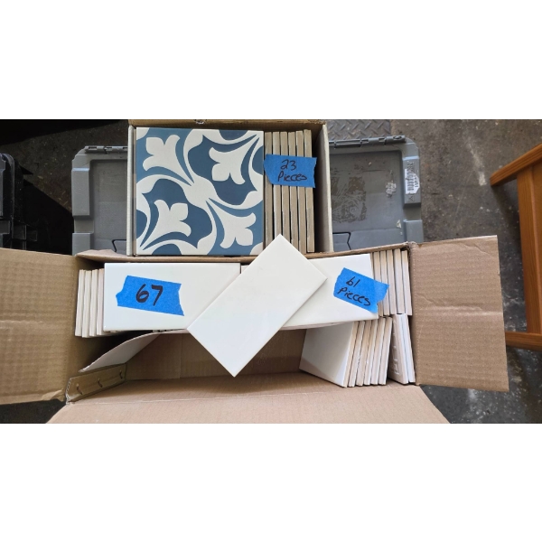 Ceramic Wall Tiles Including White and Blue Patterned Designs