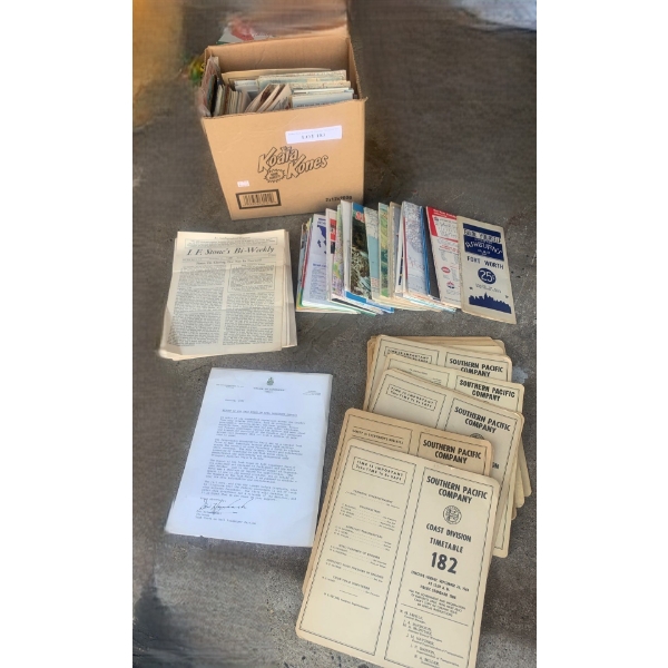Large Asst of Maps, .I.F. Stones Bi-Weekly Newspaper & Train Tables