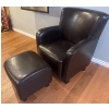 Image 1 : Black Leather Club Chair & Matching Ottoman "Tub Chair"  31x31x35"tall 