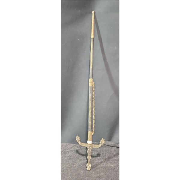 Decorative Sword in Sheath Total Length 6 x 32, Stone Missing as Shown on Handle