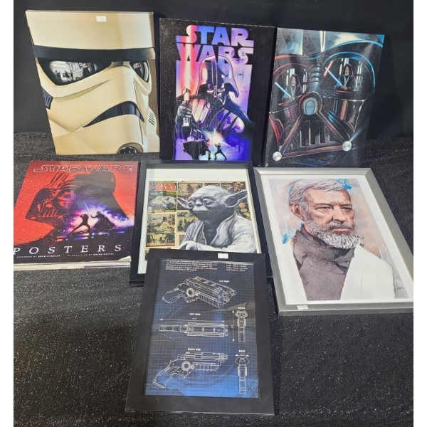 Darth Vader and S.Trooper 11 X 14, Yoda 12 X 15, Obi 13 X 17, Guns 10 X 12.5, Posters Book 11 X 13 