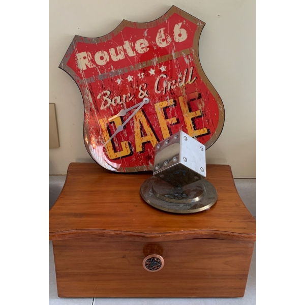 Route 66 Wall Clock 14T w/ Vintage Bread Box & Die Award