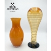 Image 1 : mid-century modern hand-blown amber glass vase + Orrefors Fungi vase in amber-colored art glass