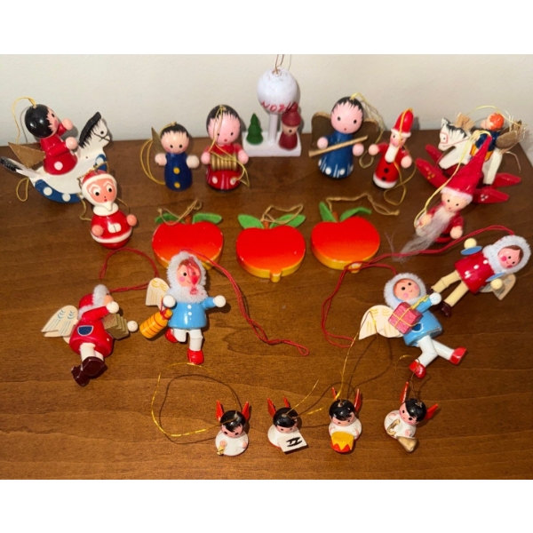 Vintage Handcrafted Wooden Christmas Ornaments - Originating From Germany 