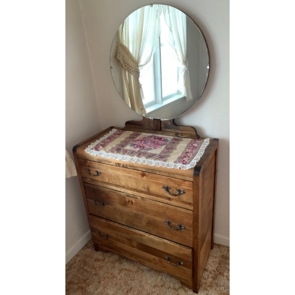 Antique Refinished Dresser w/ Oval Mirror 