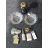 Image 1 : Vintage Lighters- Black Tabletop Lighter: 5 T and Two Glass Dishes 5" Diameter, Armillary Sphere 2 T