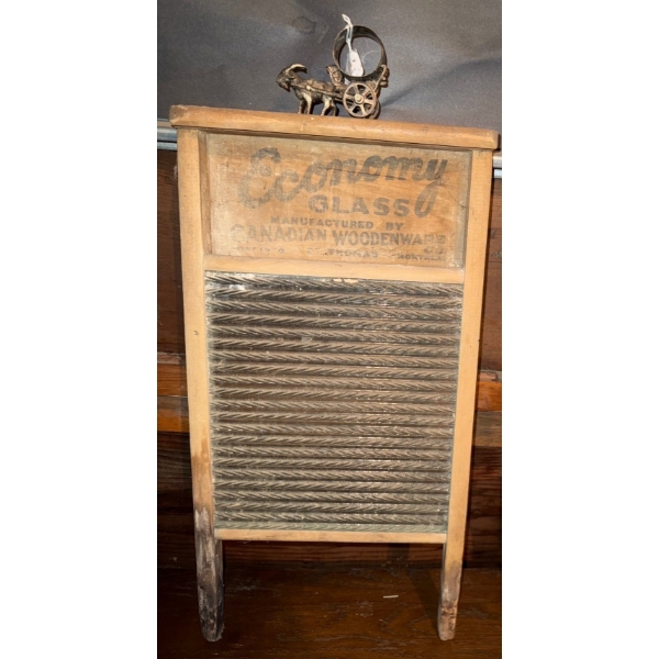 Economy Glass Vintage Canadian Woodenware Washboard & Silver Plated Napkin Ring