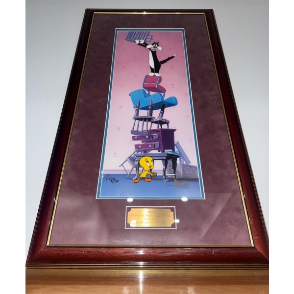 Framed Warner Bros Limited Edition 'Timber' Hand Painted Animation-Sylvester By Virgil Ross 74/750