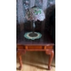 Image 1 : Wood & Glass Table w/ Tiffany Style Lamp, Table is 23W, 27D, 22T