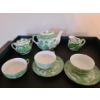 Image 3 : Green & White Japanese Miniature Tea Set w Tray. Teapot 4 1/2 w, 3 h, 2 d