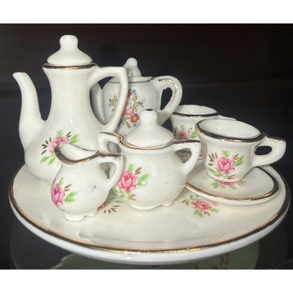 Miniature Japanese Tea Set w/ Floral Design 2'Tall