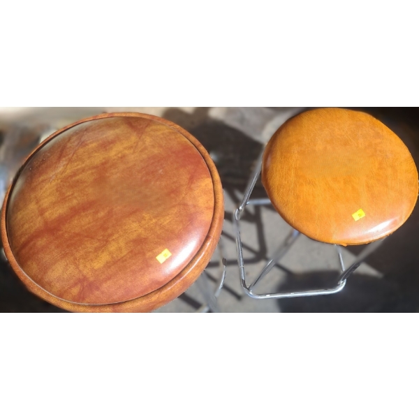 Two Stools w/ Vinyl Seats and Chrome Finish- 16"Diameter Top, 29 T and 13.5" Diameter Top, 28 T