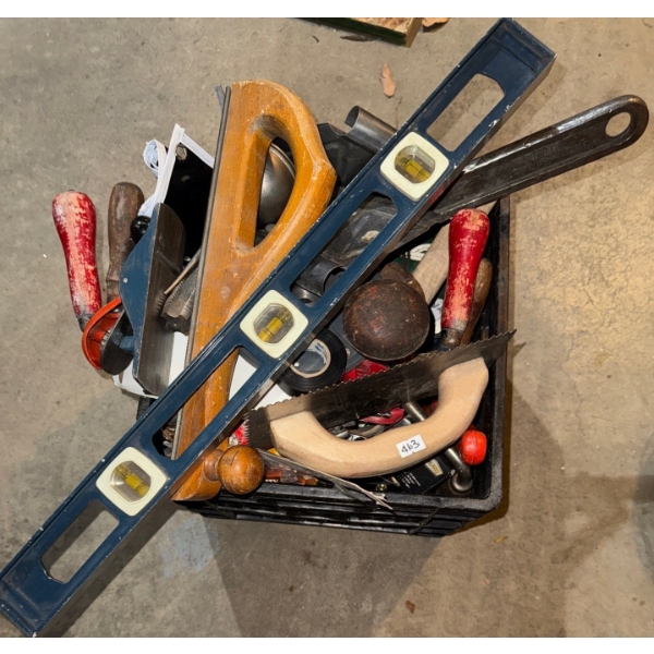 Bucket Of Misc Tools Level Wrench & More