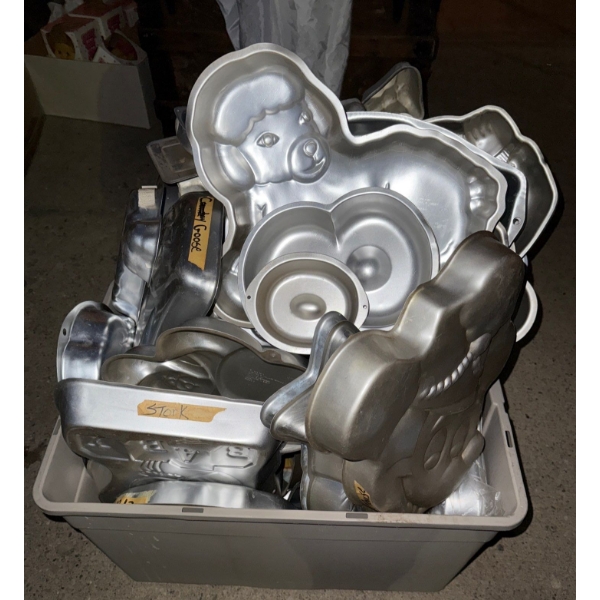 2 Massive Bins Of Themed Cake Pans - Smurfs Mickey Barney Goofy Elmo & More
