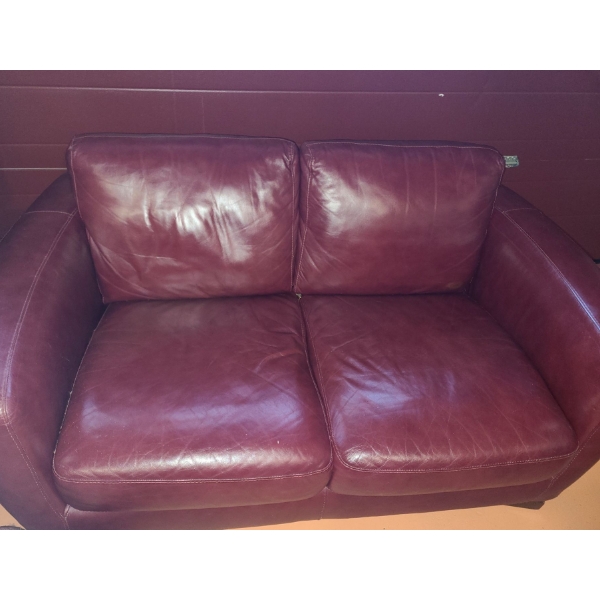 Burgundy Leather 2 Seater Sofa 60 L, 36 W, 29 T