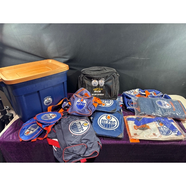 Oilers Bags and Plastic Bin
