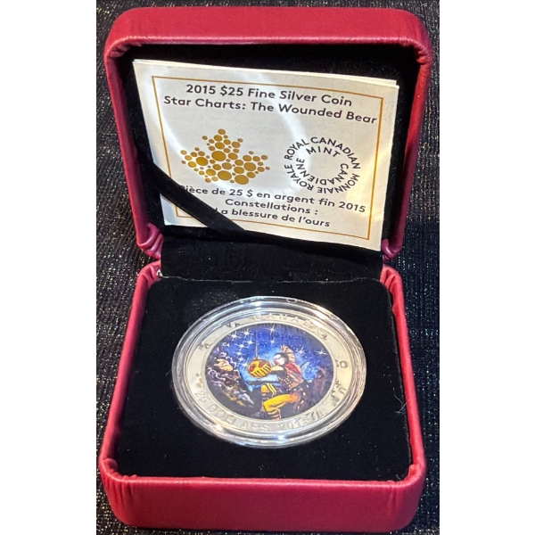 2015 $25 Star Charts: The Wounded Bear Fine Silver Coin 31.83 Grams
