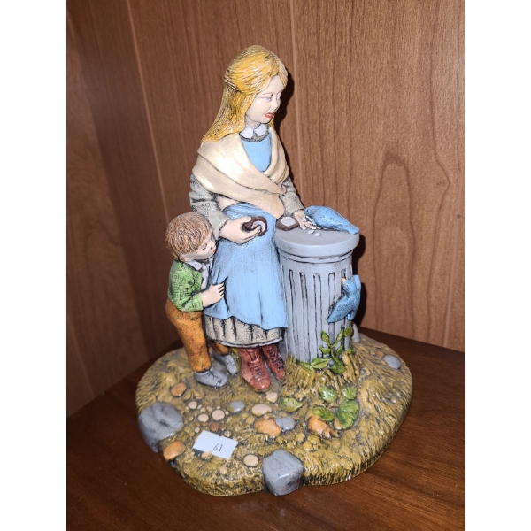 Ceramic Figurine of Children Feeding Birds 9 T