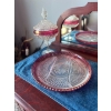 Image 1 : Vintage Indiana Glass Diamond Point Compote with Lid Ruby Flash & Platter