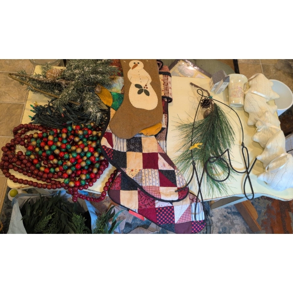Christmas Décor Stockings Garland Pinecones And Ornaments